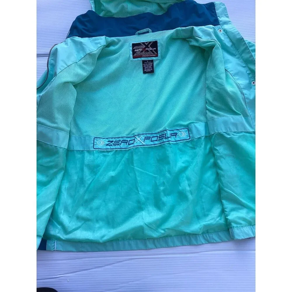 ZeroXposur Women's Aqua‎ Blue Hooded Rain Jacket Windbreaker Size S